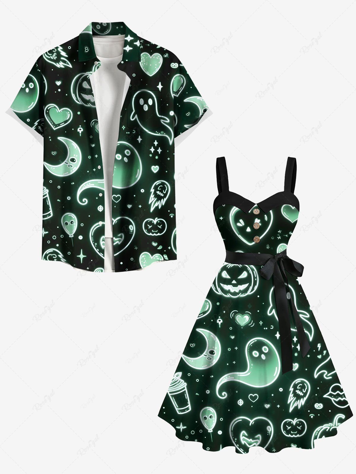 Tenue d'Halloween grande taille assortie pour couples, motif citrouille, fantôme, cœur, lune, étoile, galaxie Noir 