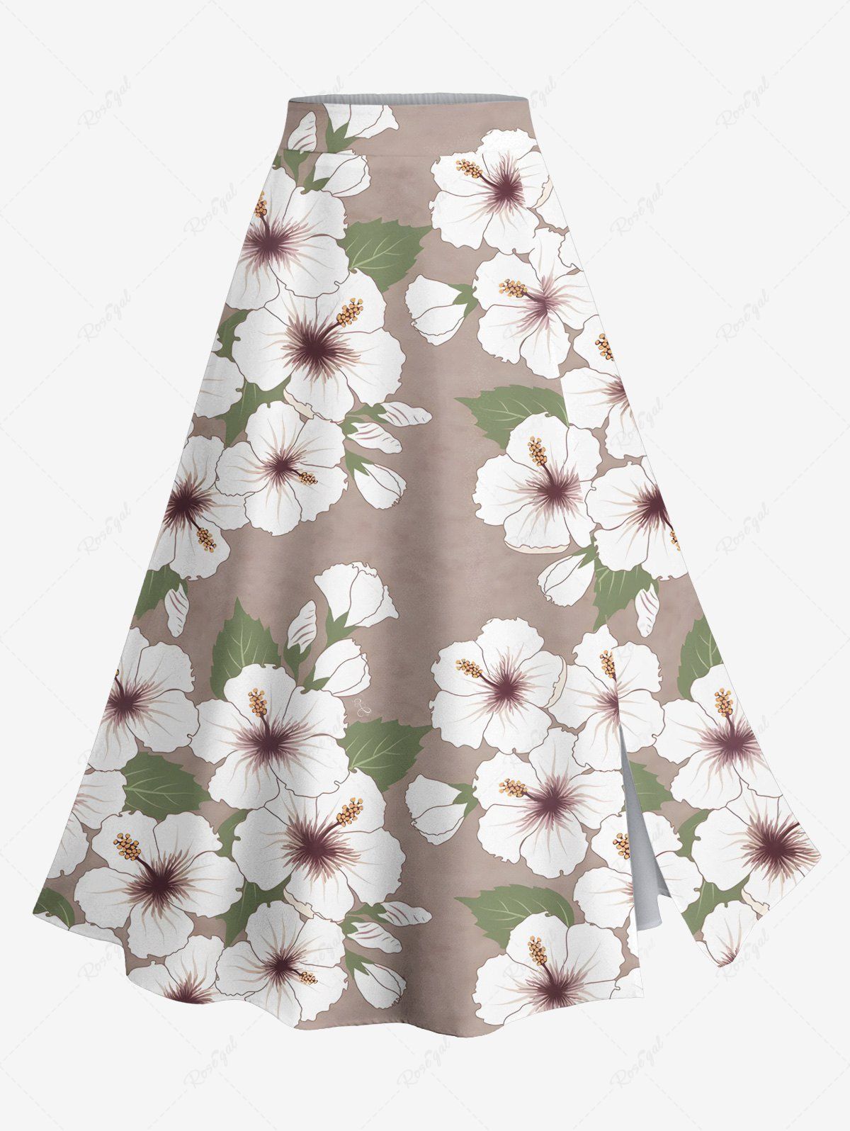 Cheap Plus Size Flowers Leaf Print Split Hawaii Skirt  