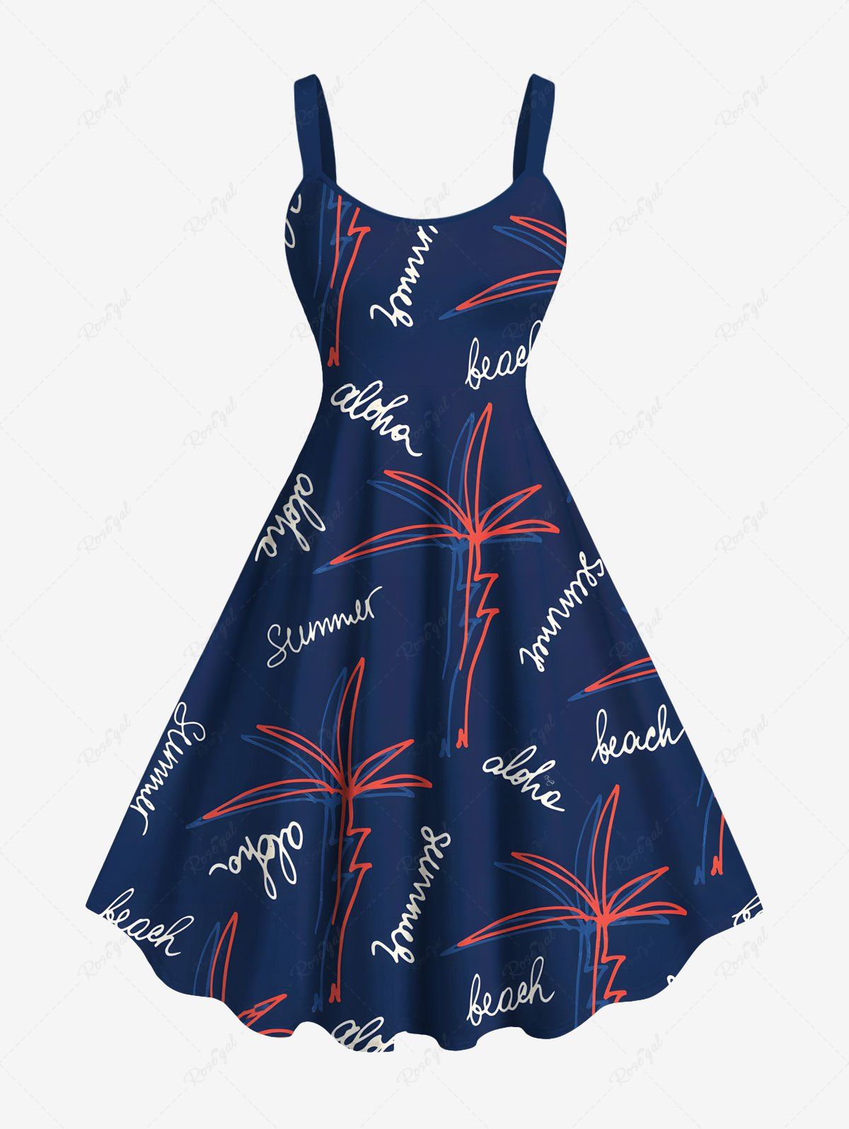 Robe débardeur hawaïenne grande taille à imprimé lettres de cocotiers Bleu Marine XXS