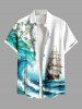 Tenue de plage assortie grande taille pour couple, motif vagues, voilier, fleurs et branches, style croisière hawaïenne - Blanc 
