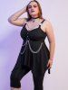 O Ring Chains Handkerchief Gothic Tank Top and Skulls Hollow Out Fish Net Leggings Plus Size Outfit -  