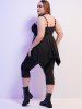 O Ring Chains Handkerchief Gothic Tank Top and Skulls Hollow Out Fish Net Leggings Plus Size Outfit -  