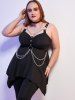 O Ring Chains Handkerchief Gothic Tank Top and Skulls Hollow Out Fish Net Leggings Plus Size Outfit -  