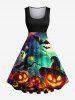 Halloween Pumpkin Lantern Ghost Tree Bat Moon Ombre Galaxy Print Plus Size Matching Outfit For Couples -  