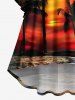 Coconut Tree Sea Ombre Dusk Sunset Galaxy Print Plus Size Matching Hawaii Beach Outfit For Couples -  