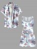 Matching Hawaii Shirt and Romper Plus Size Beach Outfit Coconut Tree Sea Waves Boat Printed for Couples -  
