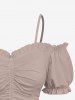 Plus Size Cinched Ruched Ruffles Cold Shoulder Cami Top -  