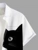 Plus Size Two Tone Cats Print Buttons Pocket Hawaii Shirt For Men -  