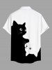 Plus Size Two Tone Cats Print Buttons Pocket Hawaii Shirt For Men -  