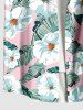 Plus Size Flowers Leaf Tropical Print Buttons Pocket Hawaii Shirt For Men -  
