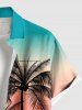 Plus Size Coconut Tree Ombre Colorblock Print Buttons Pocket Hawaii Shirt For Men -  