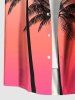 Plus Size Coconut Tree Ombre Colorblock Print Buttons Pocket Hawaii Shirt For Men -  