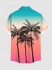 Plus Size Coconut Tree Ombre Colorblock Print Buttons Pocket Hawaii Shirt For Men -  