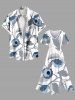 Plus Size Flowers Leaf Ink Painting Print Split Hawaii Midi Dress -  