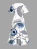 Plus Size Flowers Leaf Ink Painting Print Split Hawaii Midi Dress -  