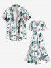 Plus Size Flowers Leaf Tropical Print Split Hawaii Midi Dress -  