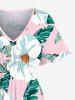 Plus Size Flowers Leaf Tropical Print Split Hawaii Midi Dress -  