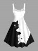 Plus Size Two Tone Cats Print Hawaii Tank Dress -  