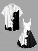 Plus Size Two Tone Cats Print Hawaii Tank Dress -  