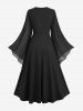Plus Size Cross Zipper PU Strap Buckle Chiffon Textured Flare Sleeve Ruffles A Line Dress -  