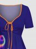 Plus Size Ombre Pumpkin Plant Galaxy Print Halloween Cinched A Line Dress -  