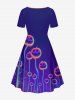 Plus Size Ombre Pumpkin Plant Galaxy Print Halloween Cinched A Line Dress -  