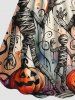 Plus Size Pumpkin Bat Mummy Print Halloween Cinched A Line Dress -  
