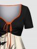 Plus Size Pumpkin Bat Mummy Print Halloween Cinched A Line Dress -  
