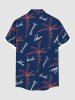Plus Size Coconut Tree Letters Print Hawaii Button Pocket Shirt For Men - Bleu Marine 2XL