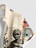 Plus Size Pumpkin Bat Mummy Print Halloween Button Pocket Shirt For Men -  