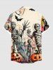 Plus Size Pumpkin Bat Mummy Print Halloween Button Pocket Shirt For Men -  