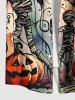 Plus Size Pumpkin Bat Mummy Print Halloween Button Pocket Shirt For Men -  
