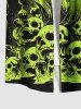 Chemise grande taille à imprimé tête de mort, champignon, feu, flamme, Halloween, boutonnée et poche pour homme - Vert 3XL