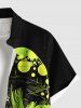 Chemise grande taille à imprimé tête de mort, champignon, feu, flamme, Halloween, boutonnée et poche pour homme - Vert 5XL