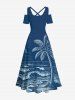Plus Size Coconut Tree Sea Waves Print Hawaii Cold Shoulder Crisscross A Line Maxi Dress -  