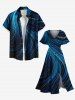 Robe mi-longue hawaïenne à imprimé faisceau lumineux pailleté grande taille avec poches fendues - Bleu Marine 4X