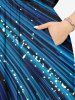 Robe mi-longue hawaïenne à imprimé faisceau lumineux pailleté grande taille avec poches fendues - Bleu Marine 4X