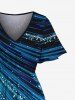 Robe mi-longue hawaïenne à imprimé faisceau lumineux pailleté grande taille avec poches fendues - Bleu Marine 4X