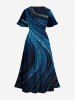 Robe mi-longue hawaïenne à imprimé faisceau lumineux pailleté grande taille avec poches fendues - Bleu Marine 4X