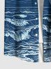 Chemise hawaïenne grande taille à imprimé cocotiers et vagues pour homme - Bleu Marine M