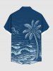 Plus Size Coconut Tree Sea Waves Print Hawaii Button Pocket Shirt For Men -  