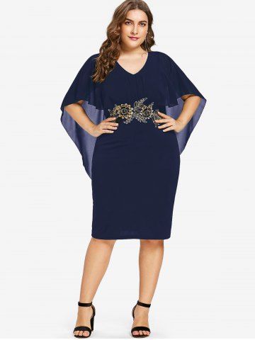 plus size sheer embroidered dress Black Sheer Sleeve V-Neck Floral Embroidered Gown (Plus)