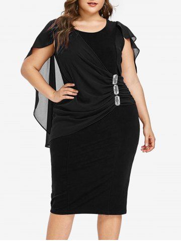Robe cintrée froncée grande taille arrivant au genou - BLACK - 4X | US 26-28