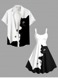 Tenue assortie grande taille à imprimé chats bicolores pour couples - Blanc 