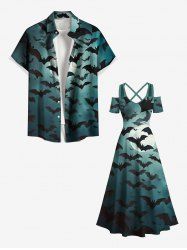 Halloween Bat Moon Ombre Print Plus Size Matching Outfit For Couples -  