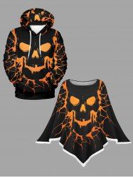 Halloween Skull Spider Web Print Plus Size Matching Outfit For Couples -  