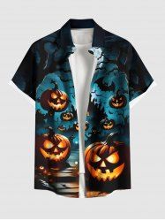 Chemise grande taille à boutons et poches pour homme, motif citrouille, lune, chauve-souris, Halloween - Noir 2XL