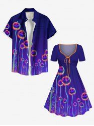 Halloween Ombre Pumpkin Plant Galaxy Print Plus Size Matching Outfit For Couples -  