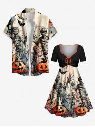 Tenue assortie grande taille pour couples, motif momie, citrouille et chauve-souris, pour Halloween - Noir 