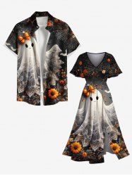 Halloween Flower Spider Web Ghost Bride Print Plus Size Matching Outfit For Couples -  